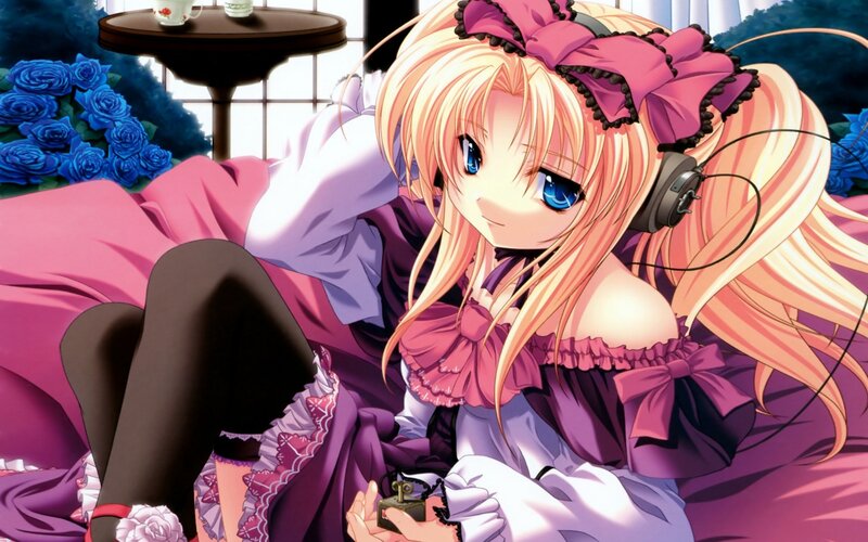 anime girl with headphones
