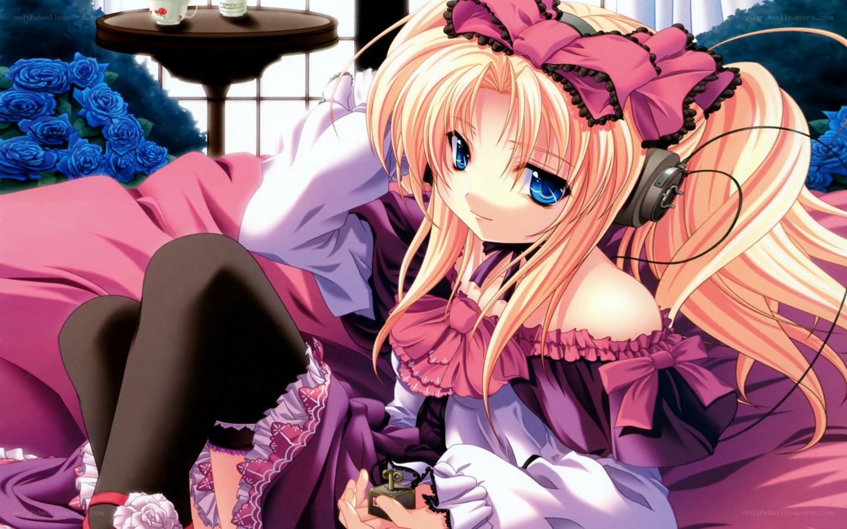 anime girl with headphones