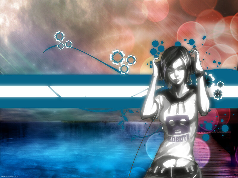 anime girl with headphones