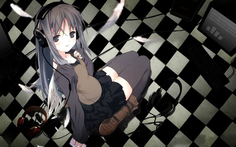 anime girl with headphones