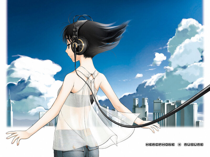 Anime girl with headphones