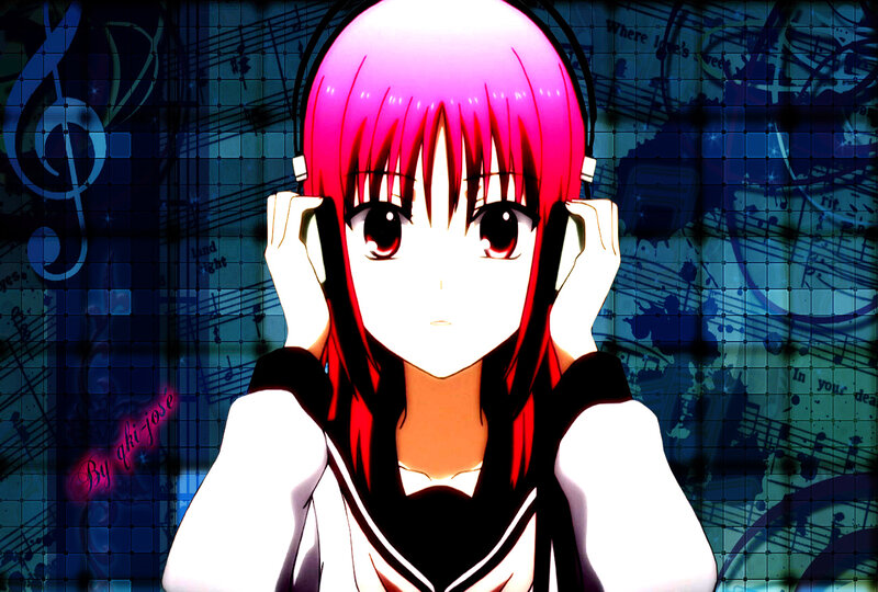 anime girl with headphones