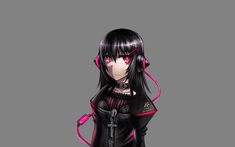 anime girl with headphones