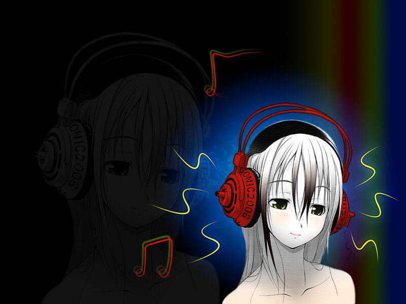 anime girl with headphones