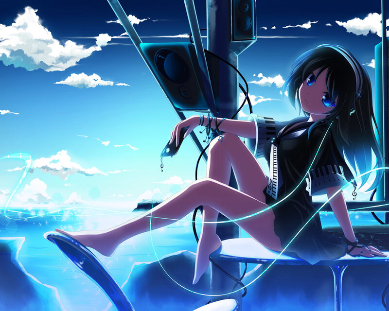 Anime girl with headphones