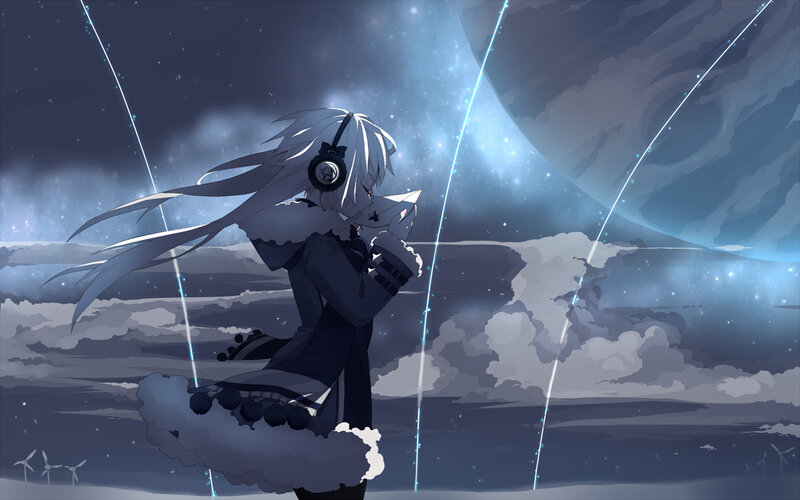 anime girl with headphones