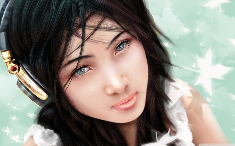 Anime girl with headphones
