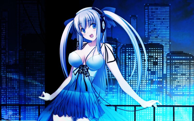 anime girl with headphones