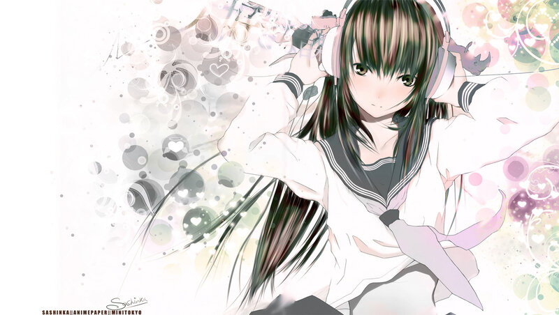 anime girl with headphones