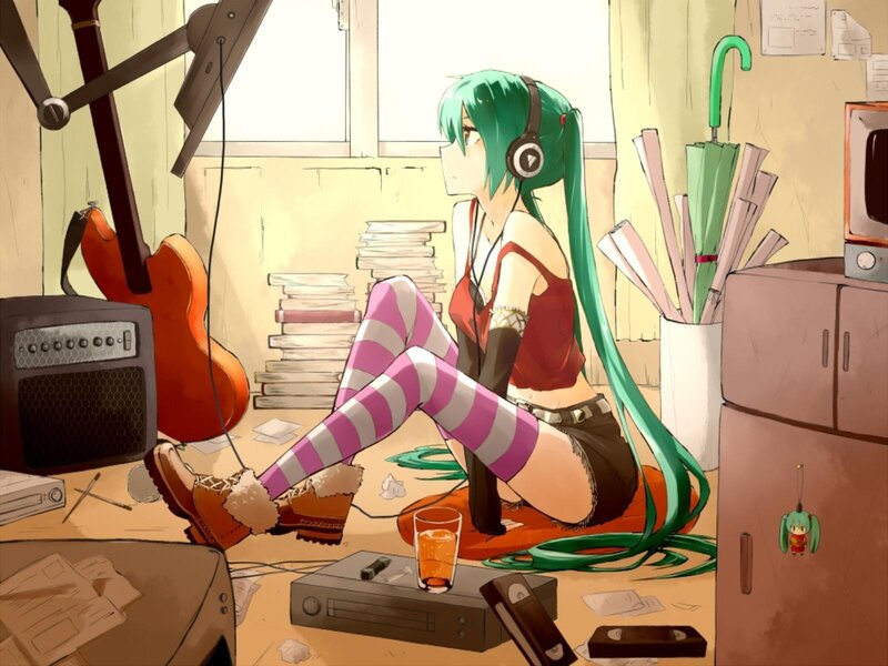 Anime girl with headphones