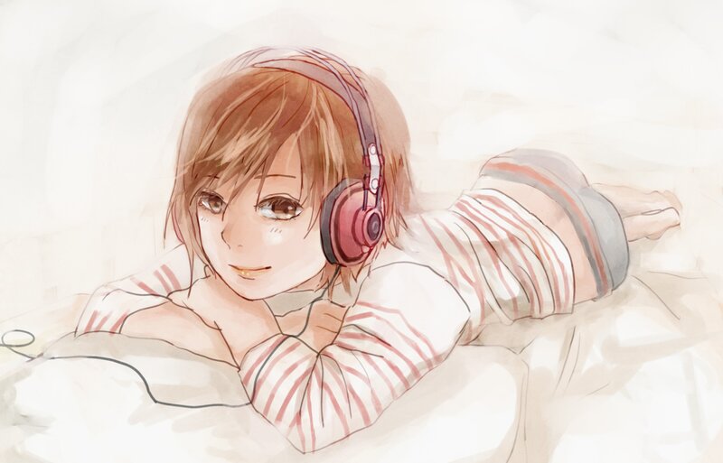 anime girl with headphones