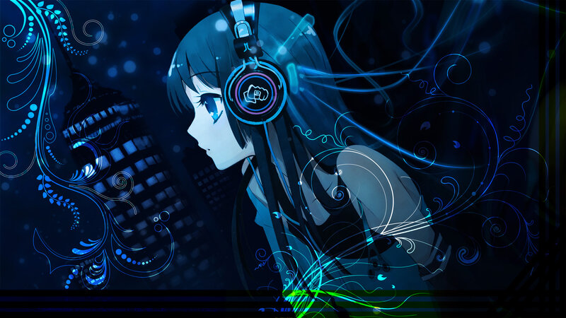anime girl with headphones