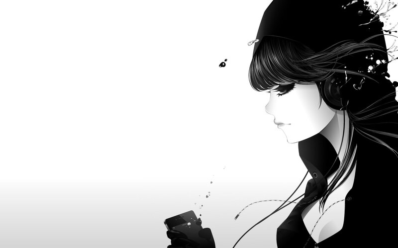 anime girl with headphones