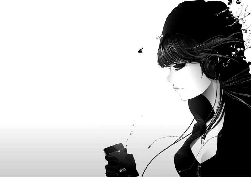 anime girl with headphones