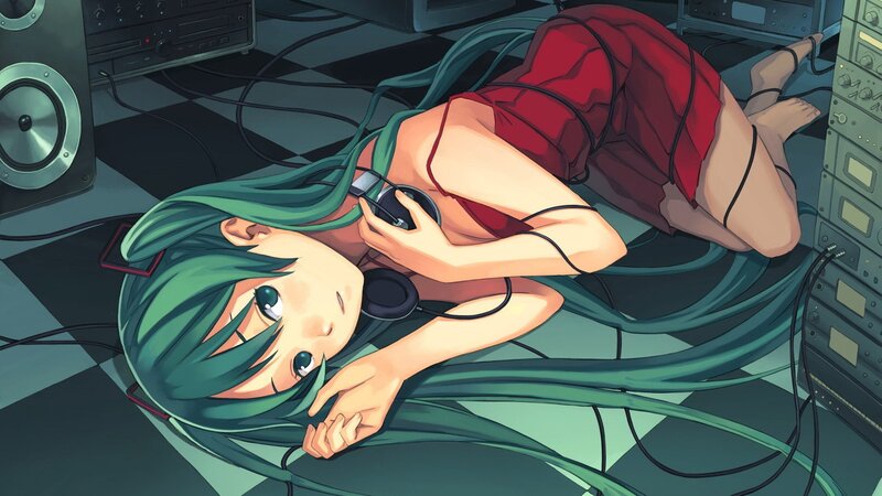 Anime girl with headphones