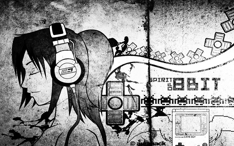 anime girl with headphones and gaming art