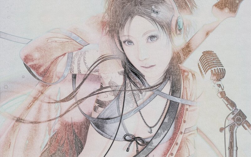 anime girl with headphones and microphone