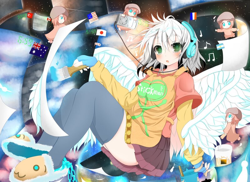 Anime girl with headphones and wings