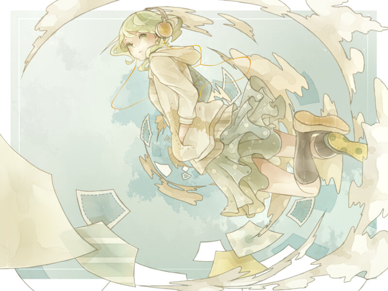 Anime Girl with Headphones — Beige, Dreamy