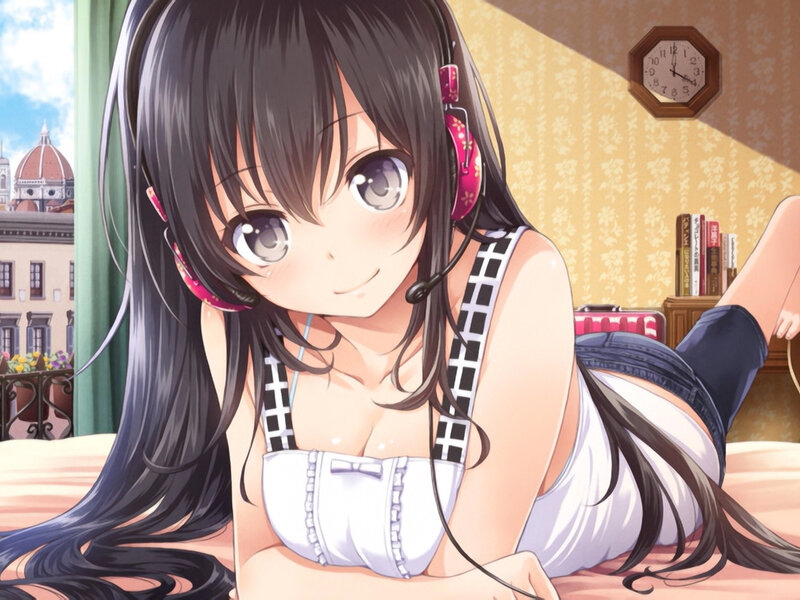 Anime Girl with Headphones — Black, Calm, Afternoon