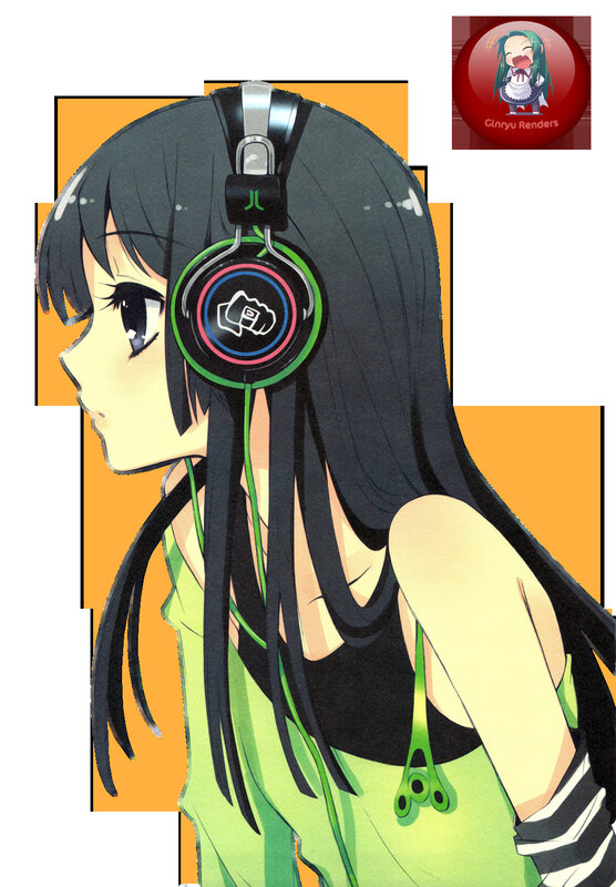 Anime Girl with Headphones — Black, Calm, Green Shirt