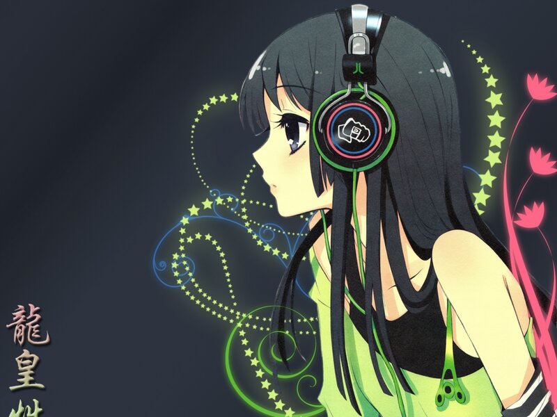 Anime Girl with Headphones — Black, Calm, Night