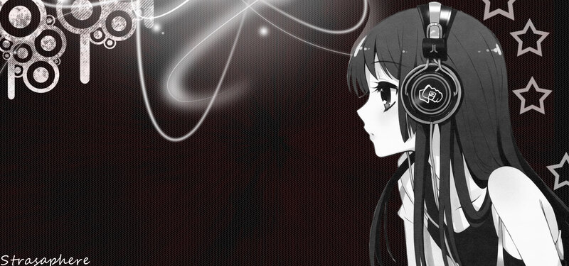 Anime Girl with Headphones — Black, Calm, Stars