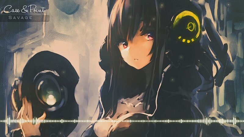 Anime Girl with Headphones — Black, Dramatic, Digital Art, Camera