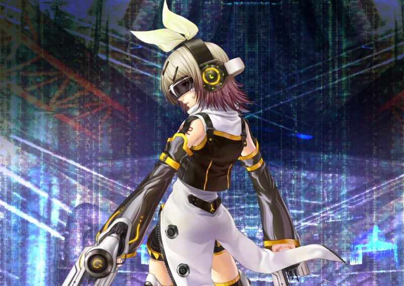 Anime Girl with Headphones — Black, Dramatic, Digital Art, Cyberpunk Background