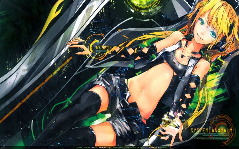 Anime Girl with Headphones — Black, Dramatic, Digital Interface