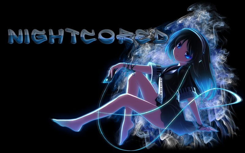 Anime Girl with Headphones — Black, Dramatic, Night, Digital Art, Smoke