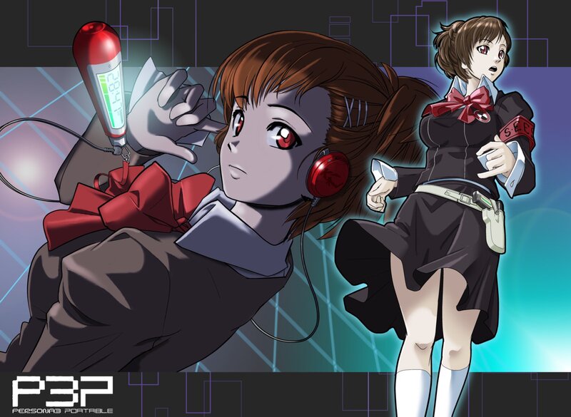 Anime Girl with Headphones — Black, Dramatic, School Uniform