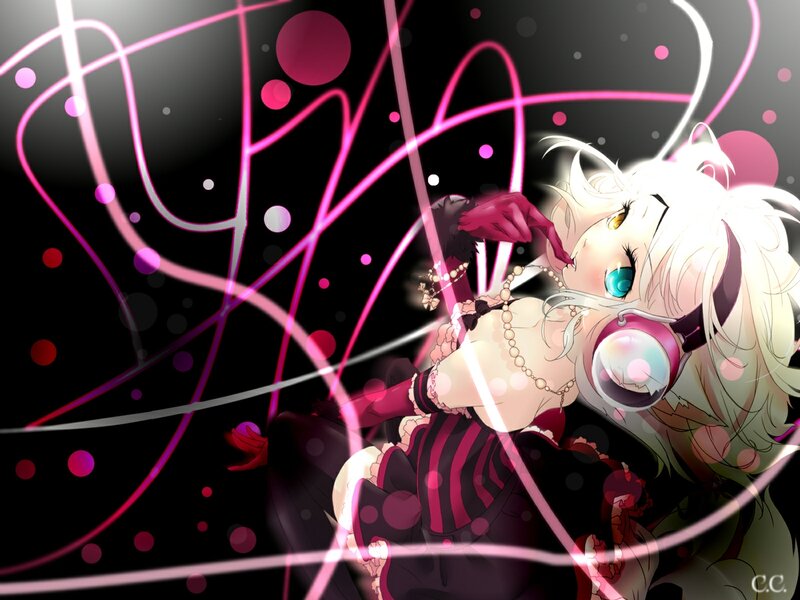 Anime Girl with Headphones — Black, Dynamic, Night, Digital Art