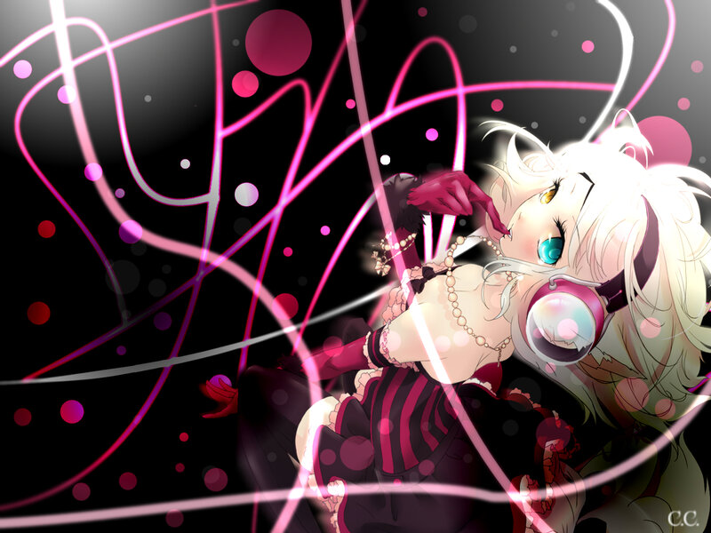 Anime Girl with Headphones — Black, Dynamic, Night