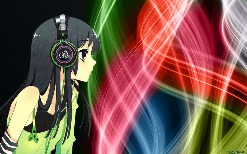 Anime Girl with Headphones — Black, Dynamic