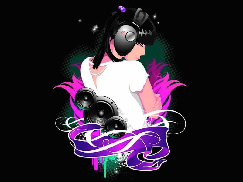 Anime Girl with Headphones — Black, Energetic, Night