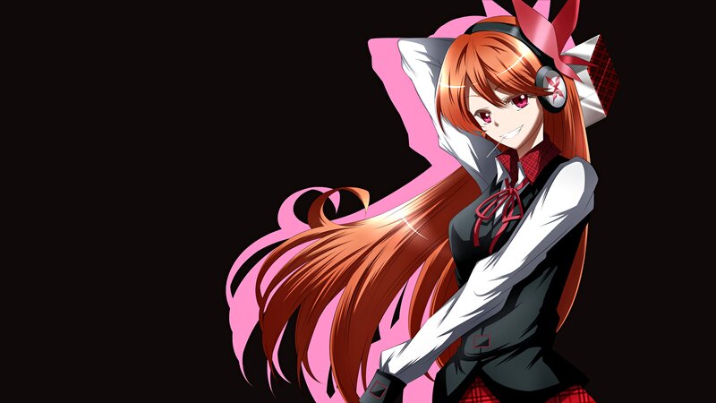 Anime Girl with Headphones — Black, Playful, Long Hair