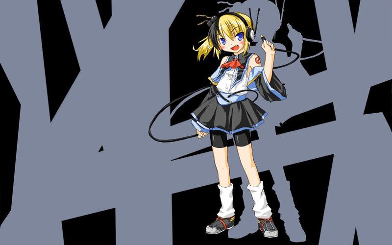 Anime Girl with Headphones — Black, Playful, Whip