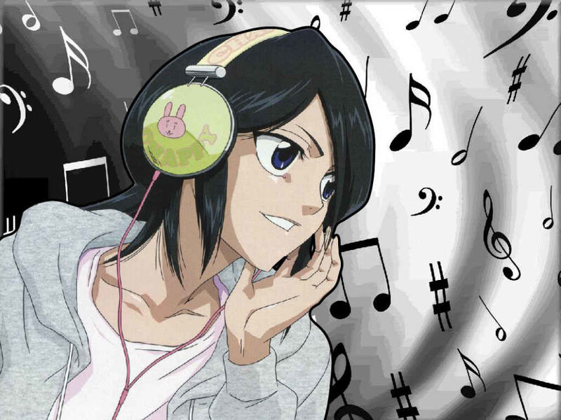 Anime Girl with Headphones — Black