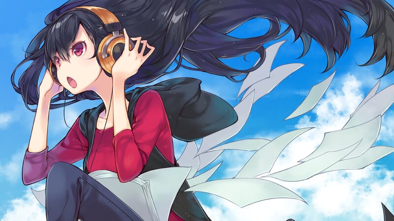 Anime Girl with Headphones — Blue, Calm, Afternoon, Backpack