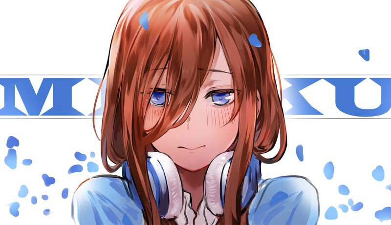 Anime Girl with Headphones — Blue, Calm, Blue Eyes