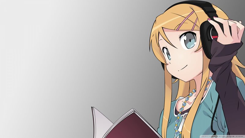 Anime Girl with Headphones — Blue, Calm, Book