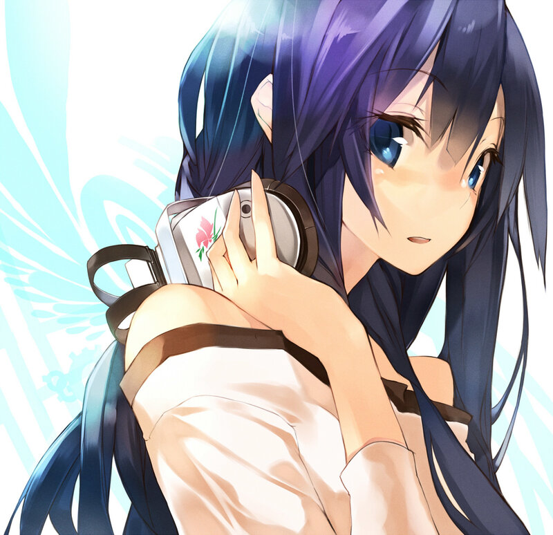 Anime Girl with Headphones — Blue, Calm, Camera