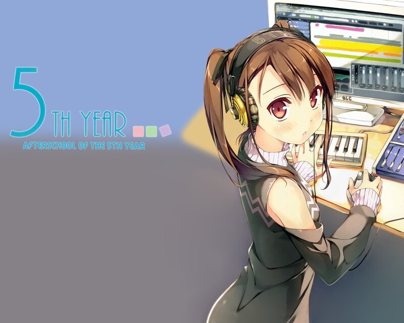 Anime Girl with Headphones — Blue, Calm, Computer