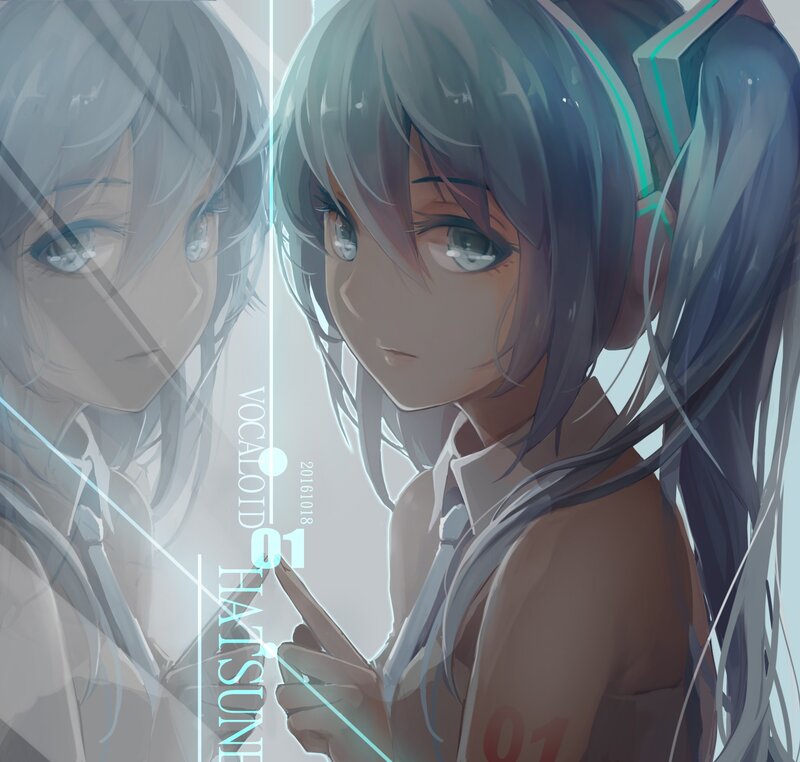 Anime Girl with Headphones — Blue, Calm, Digital Art, Mirror Reflection