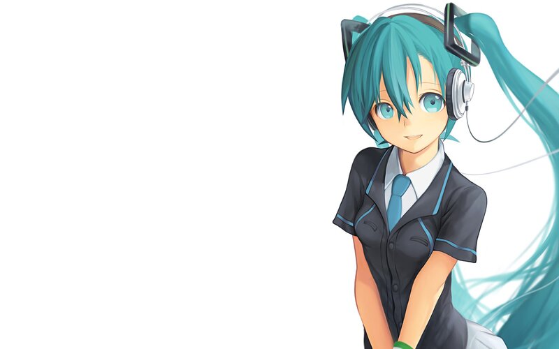 Anime Girl with Headphones — Blue, Calm, Digital Art, School Uniform
