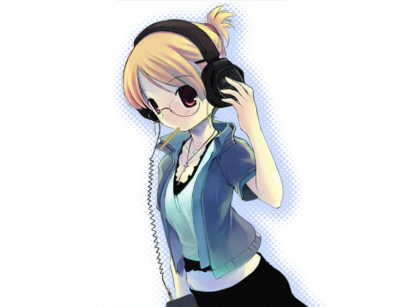 Anime Girl with Headphones — Blue, Calm, Glasses