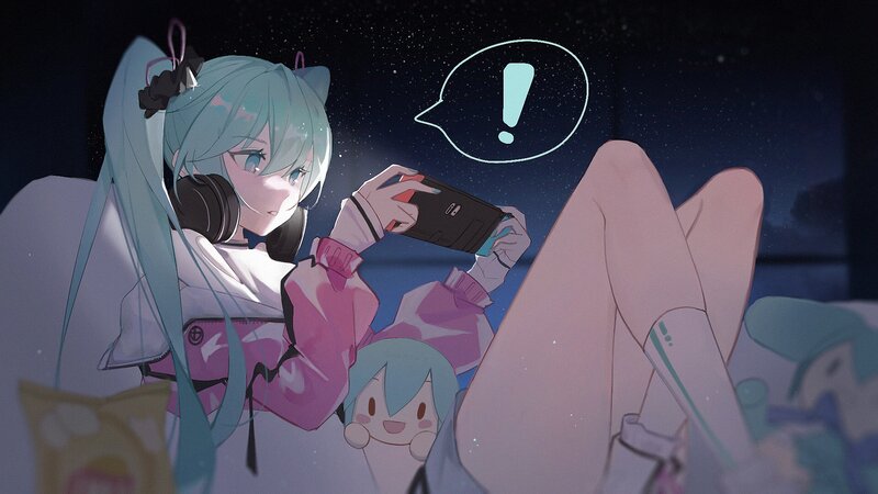 Anime Girl with Headphones — Blue, Calm, Night, Digital Art, Smartphone