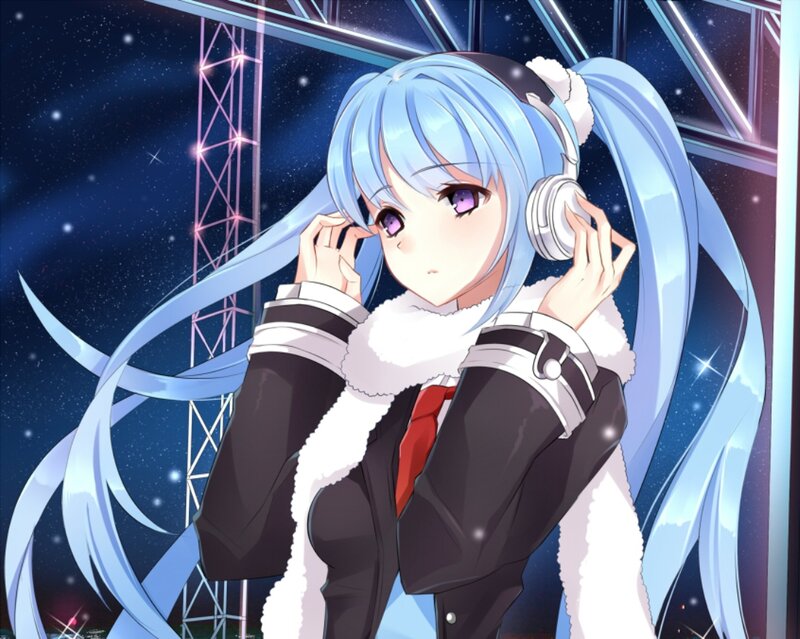 Anime Girl with Headphones — Blue, Calm, Night