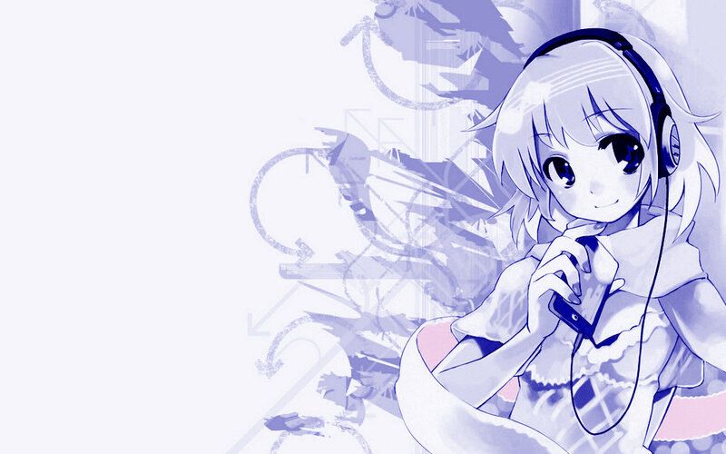 Anime Girl with Headphones — Blue, Calm, Phone